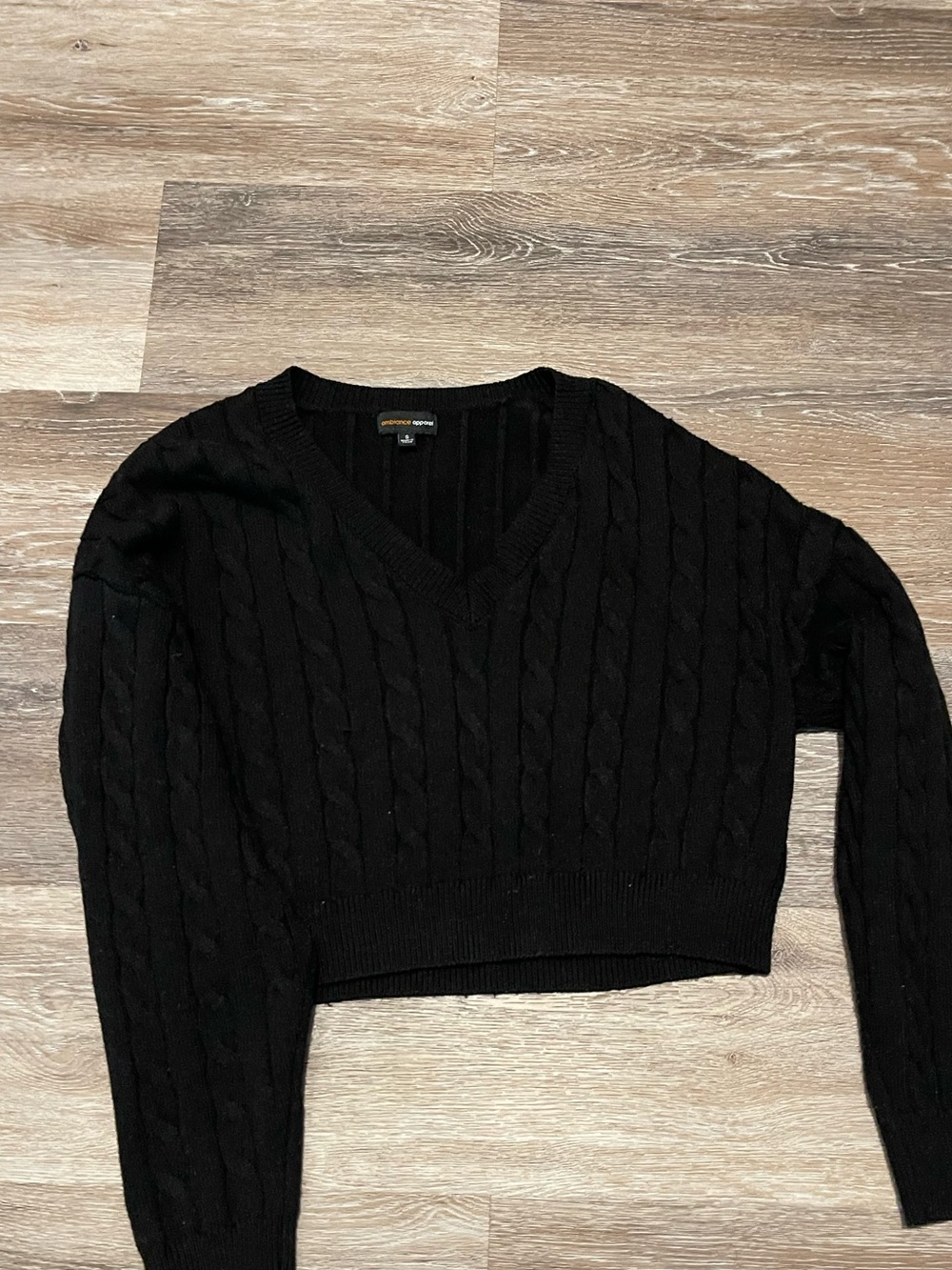 Ambiance Black Cable Knit V-Neck Sweater